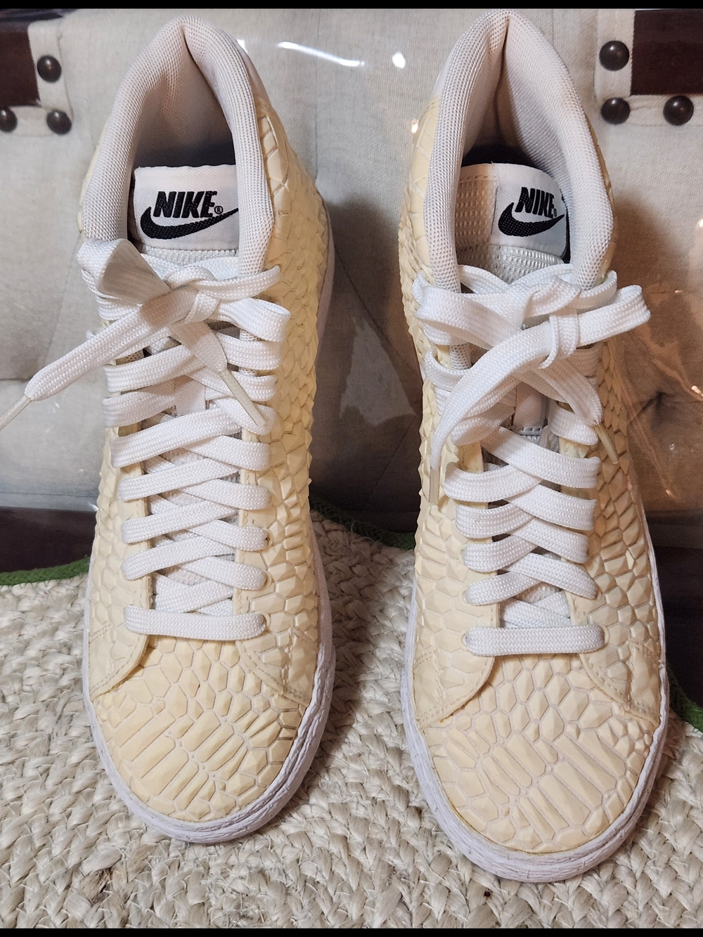 Nike Cream Textured High-Top Sneakers with White Accents.. Sz 5.5